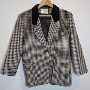 Vintage Woolmark Women's Size 9/10 100% Wool Houndstooth Blazer